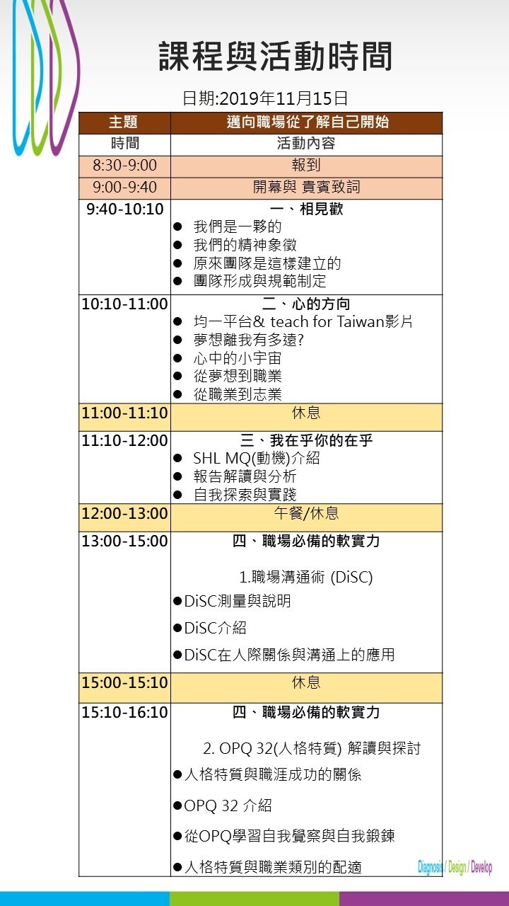 108學年度職場爭霸課程與活動時間 20191115