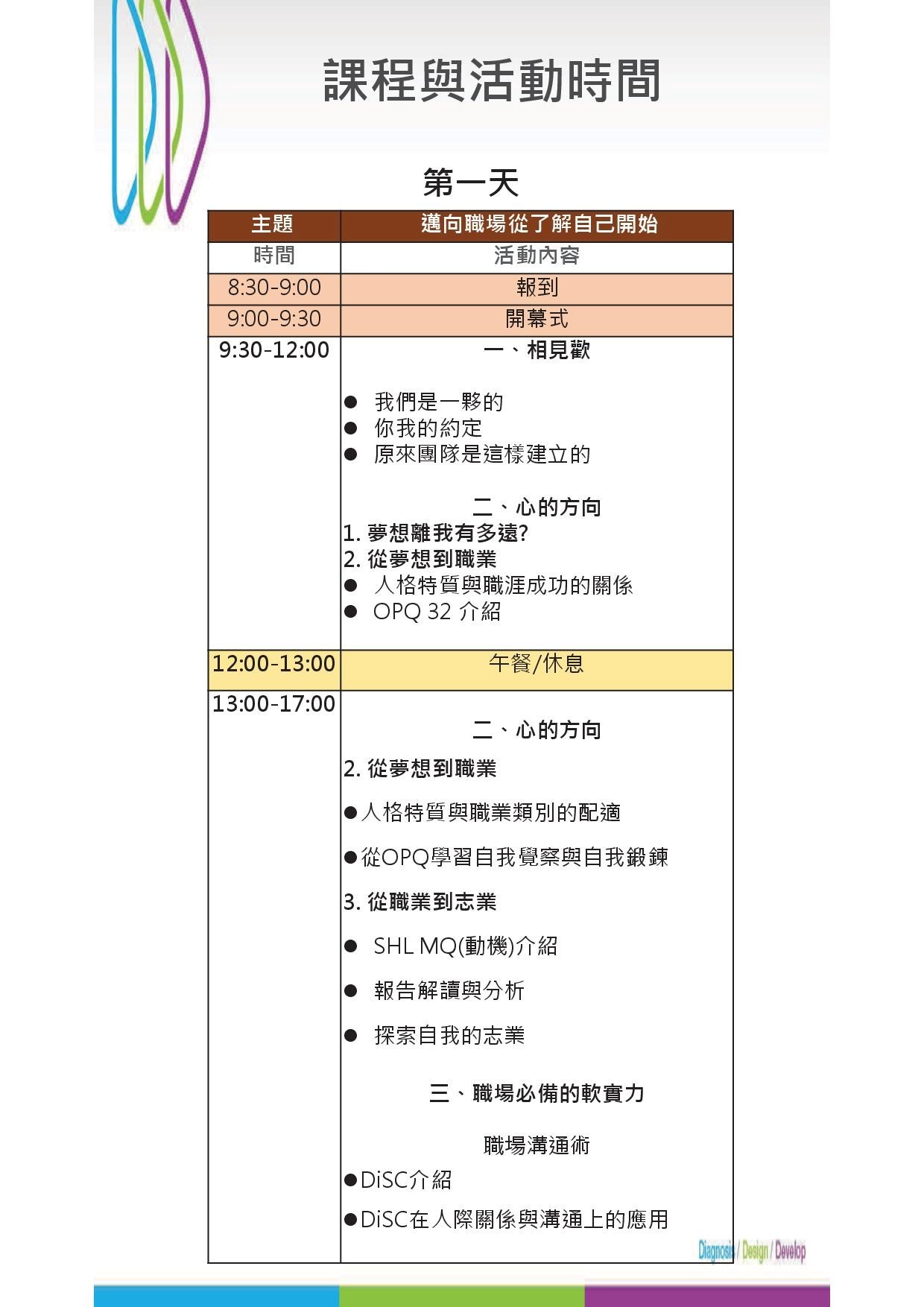 108青年精準就業計畫-課程與活動時間-第一天
