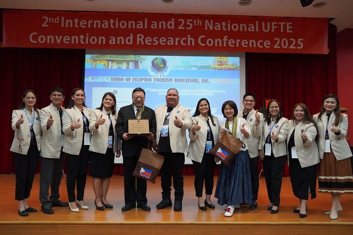 Representatives from CHU and UFTE member schools pose together, symbolizing a new milestone in international tourism education cooperation.