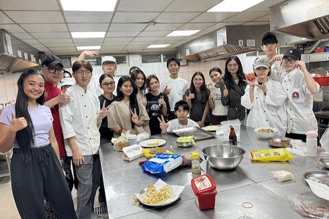 LPU-L students and CHU's Department of Hospitality Management students take a group photo after completing an experiential session at CHU's training restaurant, sharing in the authentic professional learning environment through hospitality and culinary cultural exchange.Image